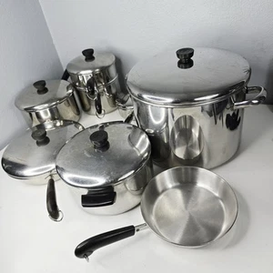 Juego de utensilios de cocina de disco de tres capas de acero inoxidable Revere Ware 1801 ollas sartén de colección - Imagen 1 de 13