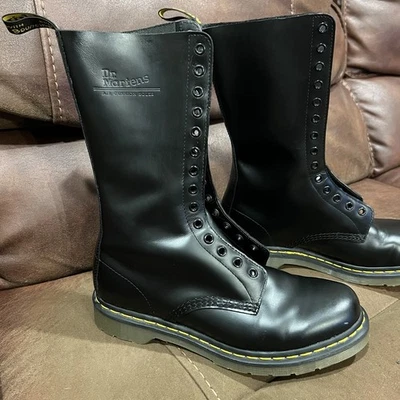 Dr. Martens 1914 Women’s Size 11 Smooth 14 Eye Tall Black Leather Boots No Laces - Image 1 of 4