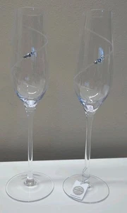 Set/2 Swarovski Crystal Champagne Flutes W/Gems Toasting Glasses 10.5 In READ - Picture 1 of 16