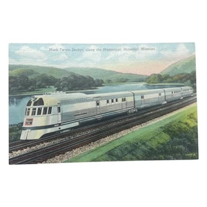 Mark Twain Zephyr Train along the Mississippi Hannibal Missouri Vtg Postcard - Bild 1 von 3