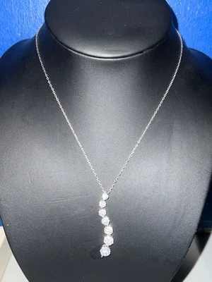 二手银色旅行吊坠项链带玻璃/CZ 石 — 第 1/4 张图片