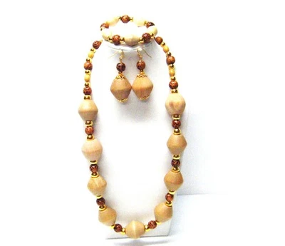 Grueso Hinchado Ovalado Natural con Estampado de Animales Collar/Pulsera/Pendientes de Cuentas de Madera Foto 1 de 4