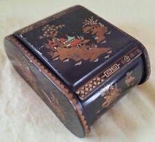 Vintage Japanese Laquered and Painted  Black Metal Cigarette Box .Trinket Box.