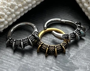 1pc Hinged Segment Ring Septum Clicker Burnished Spikes Helix Cartilage 16g 8mm - Picture 1 of 6