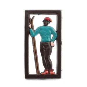 Czechoslovakian skier lady early celluloid pin brooch Art Deco hand painted - Picture 1 of 3