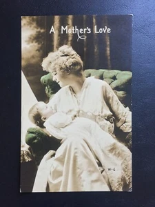 Postcard RPPC Mother & Baby -A Mother's Love- Beautiful Hand Tinted !! - Picture 1 of 2