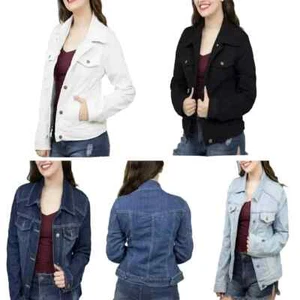 Women's Fashion Denim Jacket Ladies Basic Button Down Jean Stretch Denim Jacket - Picture 1 of 27