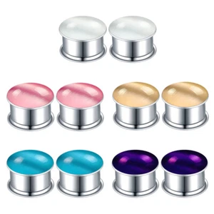 Pair Cat's Eye Natural Stone Ear Plug Flesh Tunnel Saddle 5-20mm Gauge Expander - Picture 1 of 12