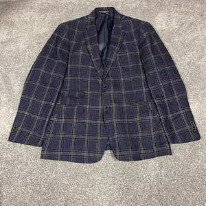 Tommy Hilfiger Linen Suit Jacket 40R Blue Check Blazer Sport Coat - Picture 1 of 14