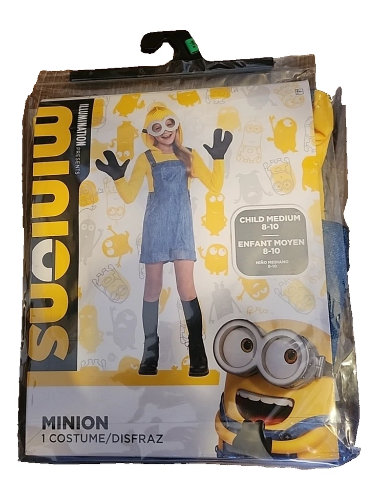 Minions Costume Child 8-10 Medium 4 Piece Rise Of Gru Halloween Costume