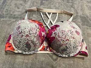 Neu ohne Etikett Cacique 40DD Ausschnitt-BH vorne geschlossen Boost creme Spitze Blumen Träger sexy - Bild 1 von 6