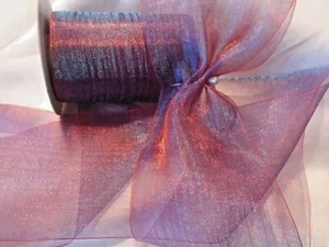 4" WIDE SHEER ORGANZA RIBBON - IRIDESCENT -SHOT -WINE - MADE IN JAPAN BTY - Picture 1 of 2