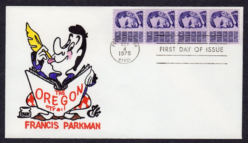 1975 3c Francis Parkman Coil Pairs (1297) Ellis Animated Hand Colored FDC MT394 - Image 1 of 1