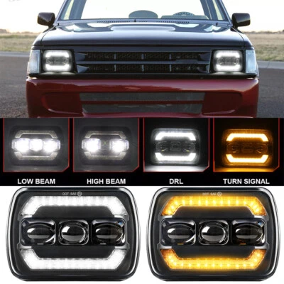 DOT Pair 5x7" 7X6" Led Headlights Halo DRL For Mazda B2000 B2200 B2600 RX-7 GLC - Image 1 of 4