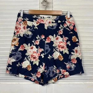 Target Linen Shorts Size 10 Blue Floral Pockets Elastic Waist - Picture 1 of 7