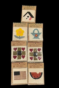 Country Clutter Mixed Lot of 7 Hand Made Patches Quilts Birdhouse Flower US Flag - Picture 1 of 9