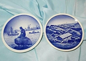 2 ROYAL COPENHAGEN ALUMINIA Denmark Butter Pat Mini Plates Fajance Rebild Bakker - Picture 1 of 5