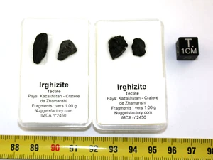 lot de 2 Irghizites dans une boite - tectites (Kazakhstan - vers 1.00 gramme **) - Picture 1 of 7