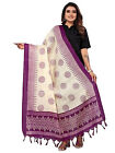 Indian Traditional Poly Khadi Silk Printed Dupatta With Tassel Cream & Purple