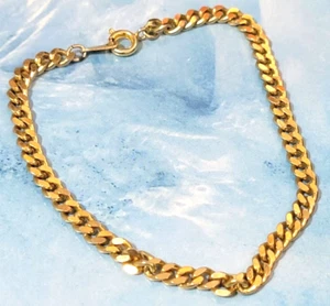Vintage Flat Curb Chain Bracelet- 8" Elegant Gold-tone Retro gbr-69 - Picture 1 of 4