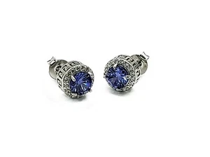 Tanzanite Ernest Greek Key Stud Earrings .925 STERLING SILVER - Picture 1 of 2