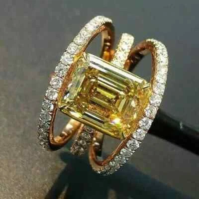 3Ct Emerald Lab-Created Citrine Solitaire Engagement Ring 14K Yellow Gold Plated - Image 1 of 4