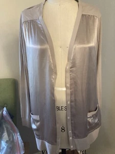 Chico's Silk Button Front Cardigan Size Large / 3 Champagne Tan Cotton Modal - Picture 1 of 11