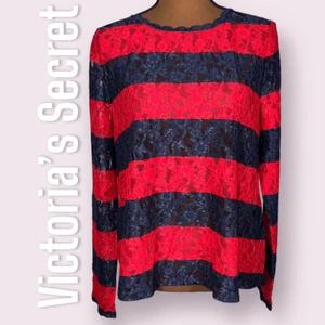 Victoria's Secret, Striped Sheer Floral Lace Long Sleeve Top, Women’s Large - Picture 1 of 10