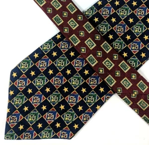 Vintage: Tommy Hilfiger Mens Tie, Blue w/ Red Green Yellow Geo Pattern, 2 Toned - Picture 1 of 8
