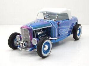 Ford Roadster Hot Rod Bleu Flamme 1932 Avec Maquette de Voiture 1:18 Acme