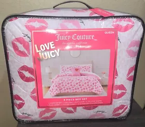 Juicy Couture Pink Leopard & Kisses 8pc QUEEN Set Comforter, Shams,Sheets,Pillow - Picture 1 of 9