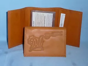 MILWAUKEE BREWERS Leather TriFold Wallet NEW! tan bb - Picture 1 of 4