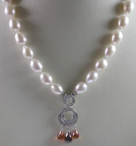 Statement Pearl & Quartz Necklace & Earring Set Sterling Bridal Wedding - Picture 1 of 3