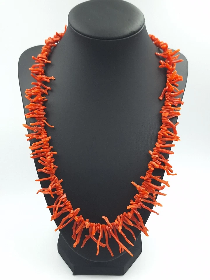 COLLANA IN ARGENTO 925 CON FRANGIA  CORALLO ROSSO SCURO MEDITERRANEO  DONNA  - Immagine 1 di 4