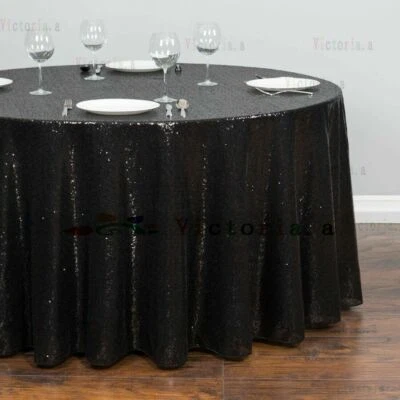 Round Sequin Tablecloths Table Cloth Cover Wedding Event Party Tableware White - Image 1 of 4