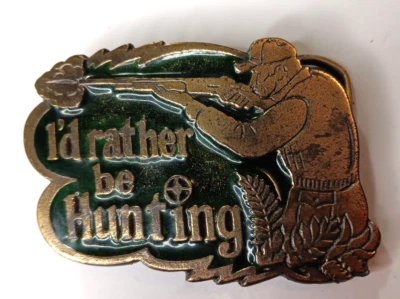 Great American Buckle Co Chicago I'd Rather Be Hunting Cinturón Hebilla Latón 1976 Foto 1 de 4