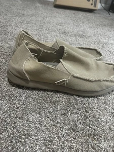 Crocs Santa Cruz Slip On Loafers Men’s Size 15 Canvas Tan Distressed - Picture 1 of 5