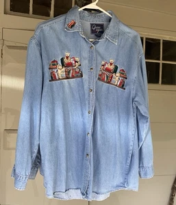 VTG  Quizz Again Shirt Women’s Large Blue Denim School Teacher Books Bears Y2K - Picture 1 of 9