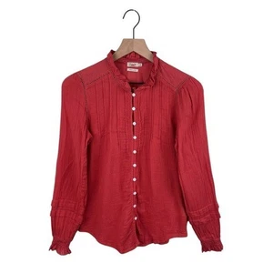 Faherty Willa Top in Carmine Red Women's Size XS Organic Cotton Peasant Blouse - Picture 1 of 9