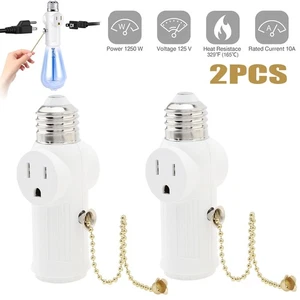 2Pcs 2/3Prong E27 E26 Light Bulb Outlet Socket to Plug Adapter Pull Chain Switch - Picture 1 of 15