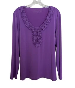 Susan Graver | Rüschen flüssiges Strick Top Gr. Medium lila Stretch Lagenlook - Bild 1 von 6