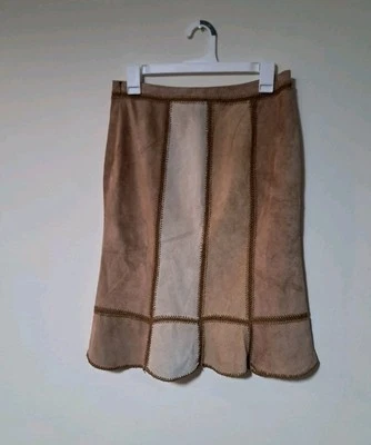 Express Women’s Skirt Leather Suede Patchwork Rustic Western Lined Size 5/6  - Image 1 of 4