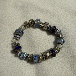 Pandora Signature Bracelet With 24 Charms Sterling Silver 8 Inch Blue Shades D20 - Picture 1 of 7