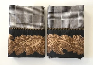 2 Vtg 1990s Echo Houndstooth Pillowcases King Black White Gold - Picture 1 of 6