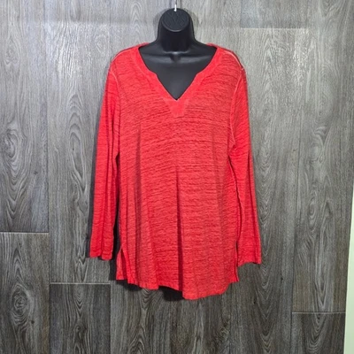 Top túnica Chico's L/12-14 rojo coral lino flaco manga larga cuello en V informal boho Foto 1 de 4