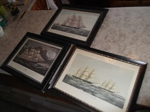 Vintage Currier & Ives Ship Print Lot Dreadnaught & Flying Cloud Taeping & Ariel - Picture 1 of 7