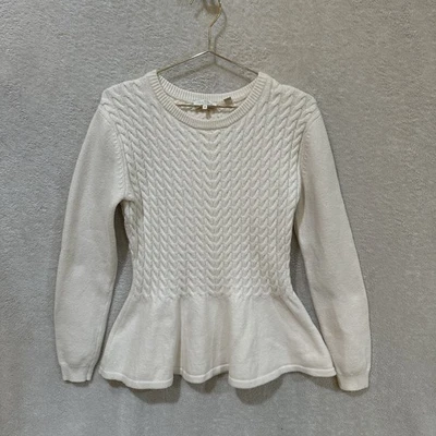 Suéter Ted Baker para Mujer 4 Peplum Tejido con Cable Algodón Mezcla de Lana Pullover Marfil Foto 1 de 4