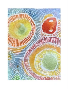 "Acuarela abstracta y pintura a tinta original de 2,5"" X 3,5"" firmada por Aceo de Kenna" - Imagen 1 de 4