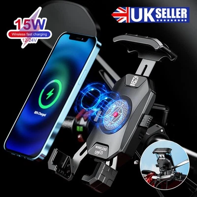 Phone Holder 15W Wireless Charger USB Charging Mount for Motorcycle Handlebar* - Image 1 of 4