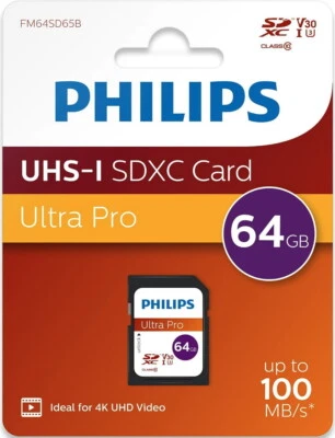 Philips SDXC Karte 64GB Speicherkarte UHS-I U3 V30 A1 Class 10 - Bild 1 von 2
